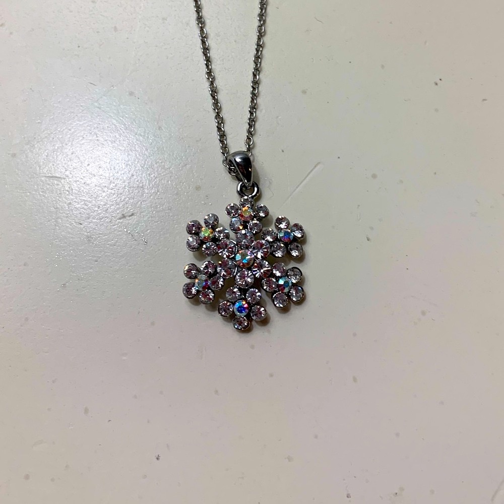 silver bejeweled snowflake necklace